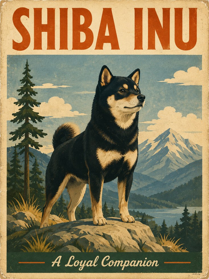 Dog Breed Poster – Vintage Shiba Inu Print - artwork on paper