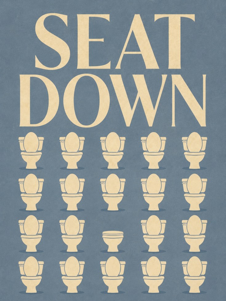 Funny Bathroom Sign Print: Seat Down Typography - artwork on paper