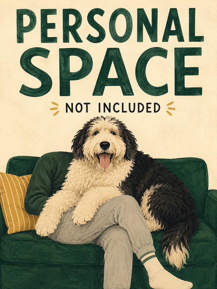 Funny Dog Wall Art – Shaggy Dog Couch Print - artwork on paper