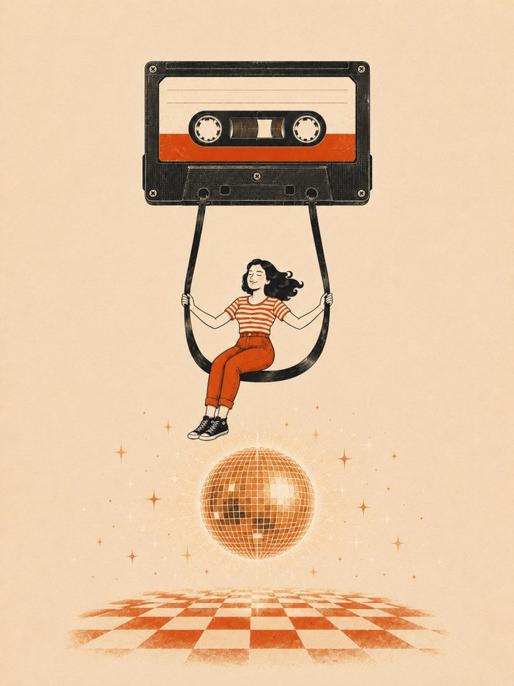 Cassette Tape Illustration: Retro 80s Music Decor (Matte Paper Print) - artwork on paper