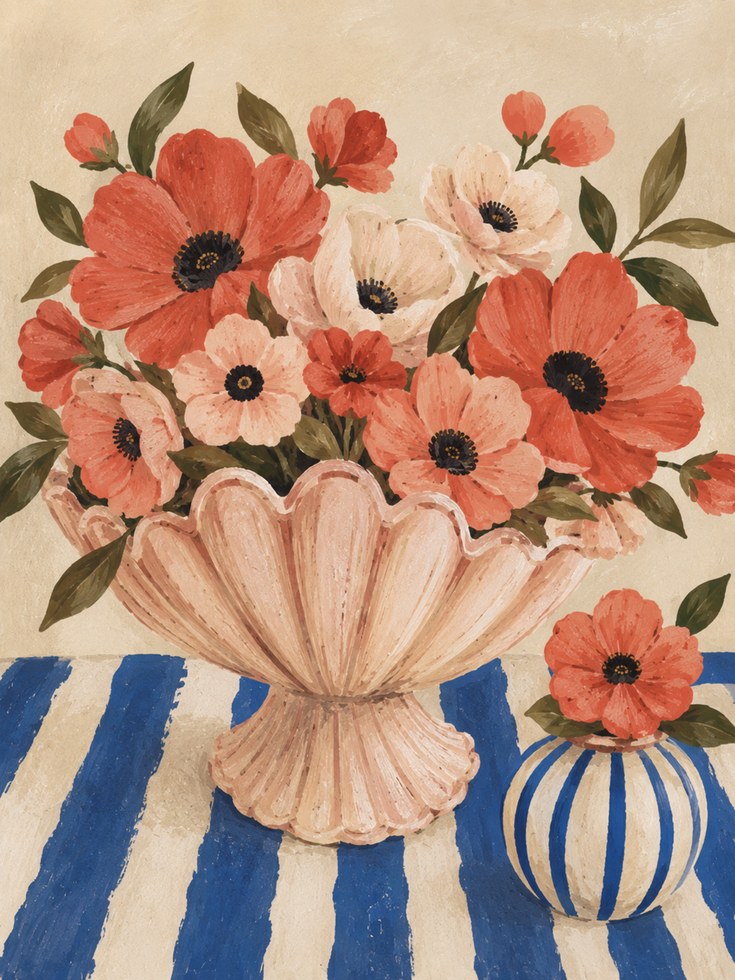 Floral Vase Print – Vintage Botanical Wall Art - artwork on paper