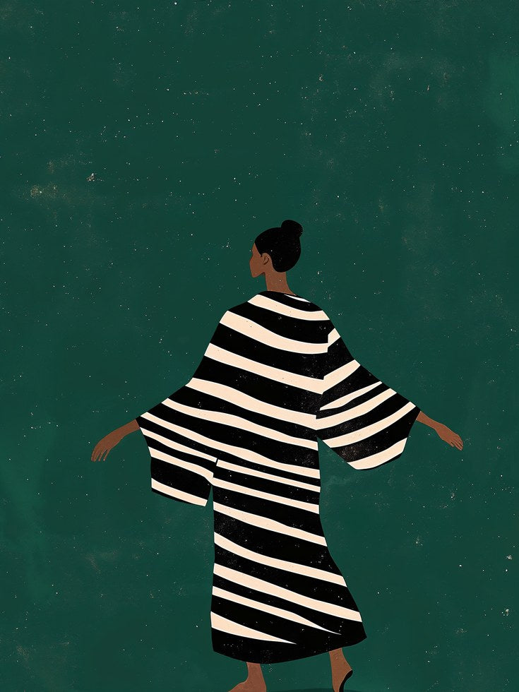Fashion Art Print: Woman in Striped Coat - artwork on paper