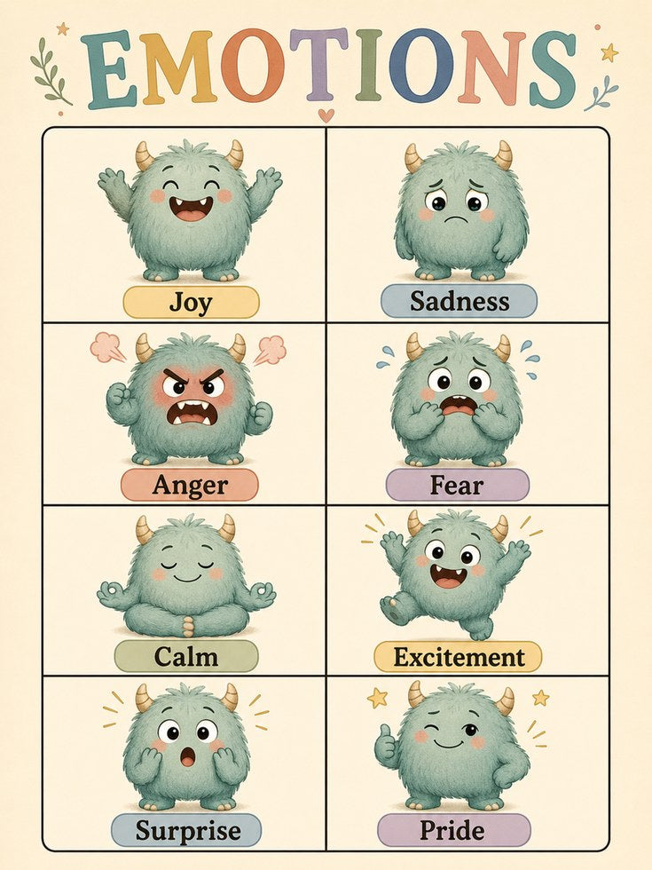 Kids Emotions Chart: Playful Monster Art - artwork on paper