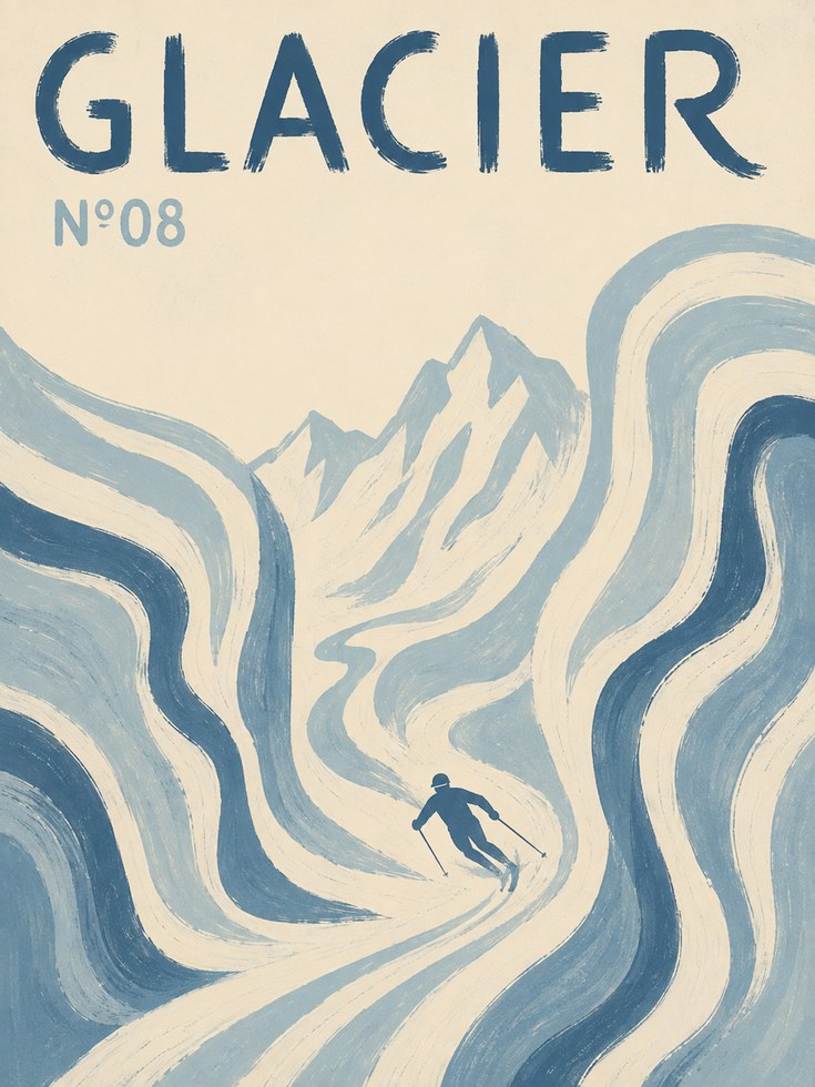 Skiing Wall Art – Glacier Ski Poster - artwork on paper