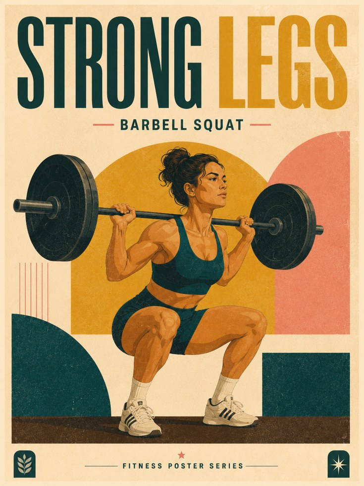 Retro Barbell Squat Poster - artwork on paper