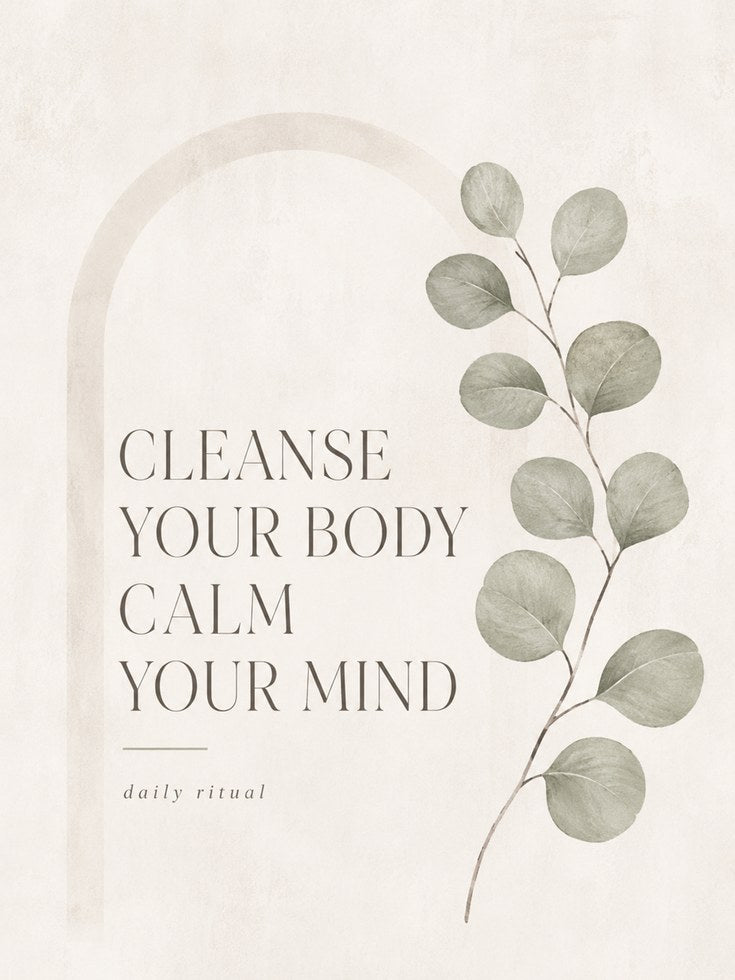 Eucalyptus Mindfulness Quote Print: Neutral Spa Wall Art - artwork on paper