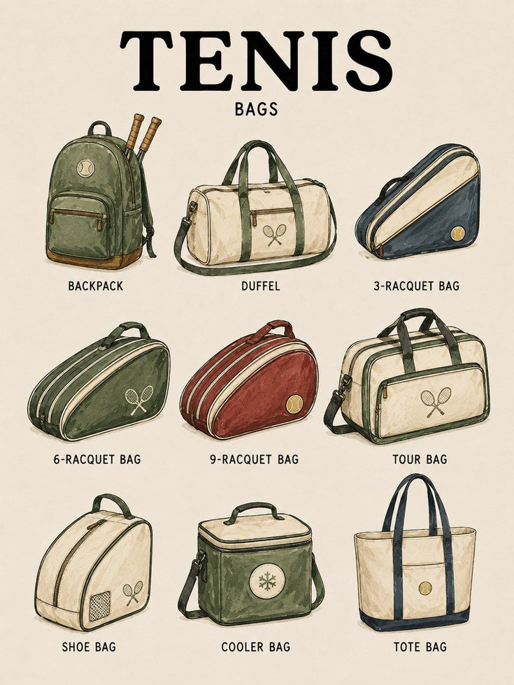Tennis Bags Art Print — Vintage Sports Illustration - artwork on paper