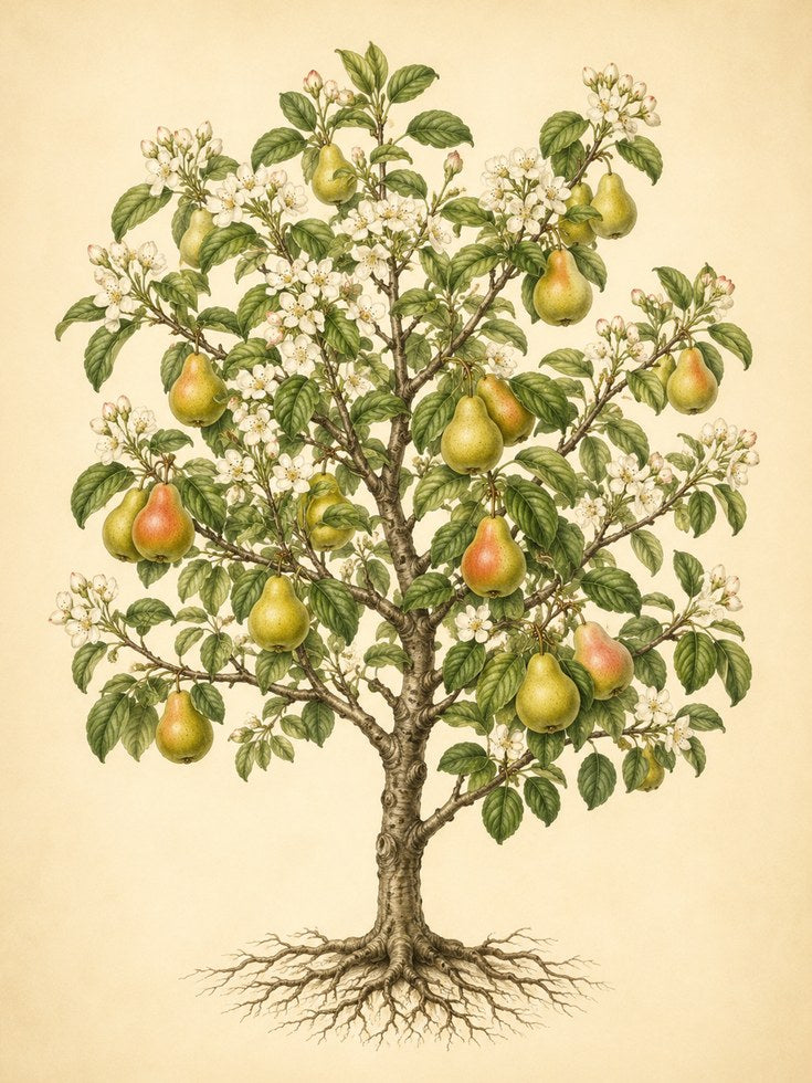 Pear Tree Botanical Print: Vintage Fruit Illustration Art - artwork on paper