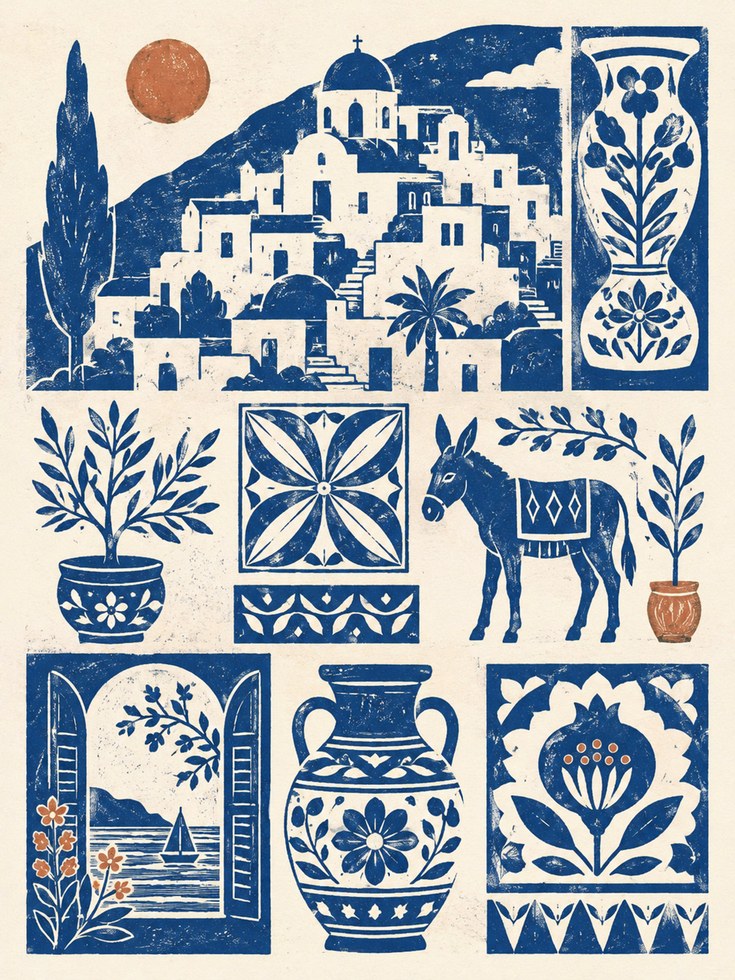 Greek Island Wall Art – Santorini Print - artwork on paper