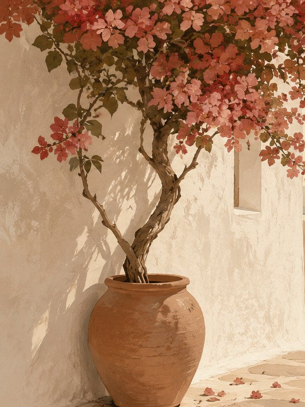 Mediterranean Blossom Tree Print: Terracotta Pot Wall Art - artwork on paper