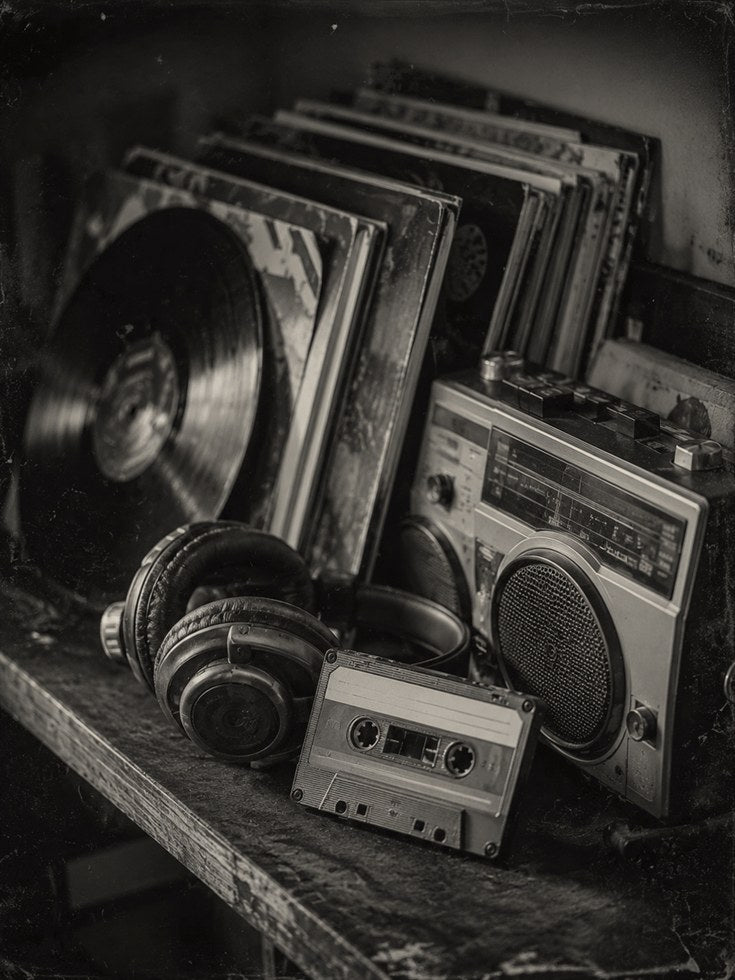 Vintage Music Collection Wall Art: Black and White Photography - artwork on paper