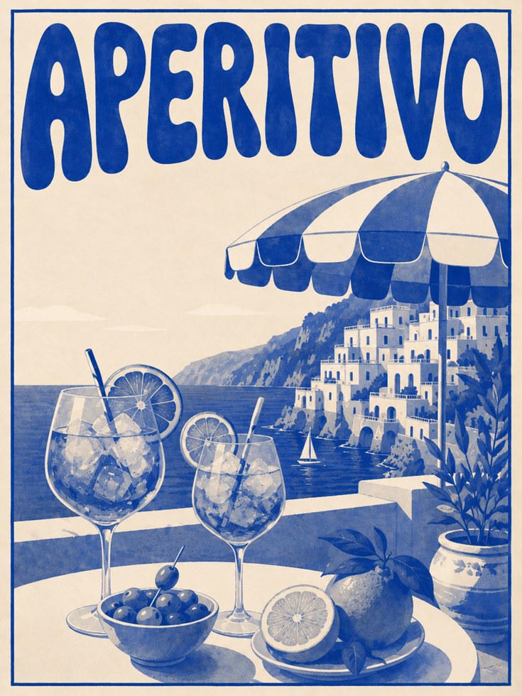 Aperitivo Wall Art: Italian Coastal Print - artwork on paper