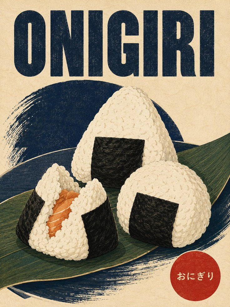 Onigiri Rice Ball Poster: Retro Japanese Food Art - artwork on paper