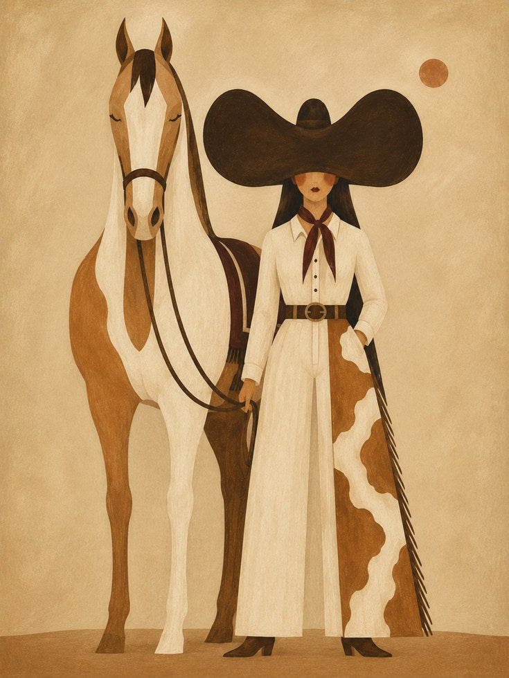 Western Cowgirl Art – Equestrian Print - artwork on paper