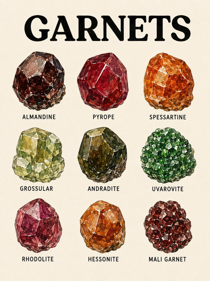 Garnet Gemstone Collection Print: Vintage Mineralogy Chart - artwork on paper