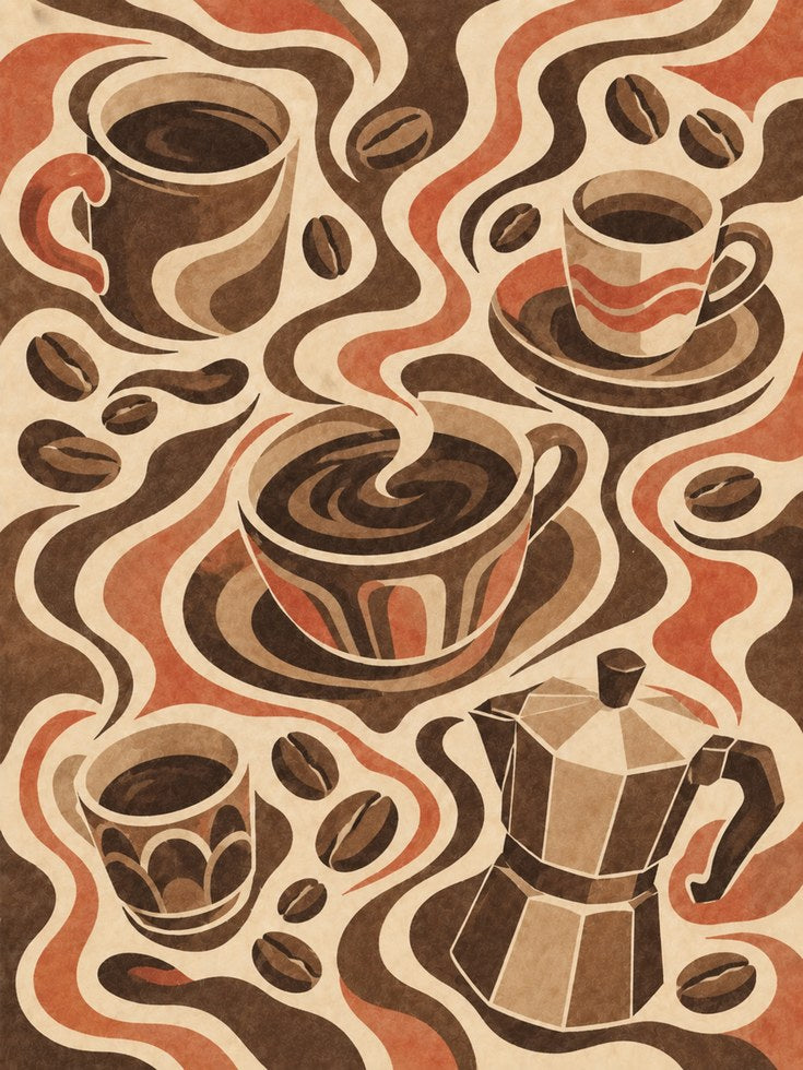 Retro Coffee Art Print: Art Deco Brown and Cream Kitchen Poster - artwork on paper
