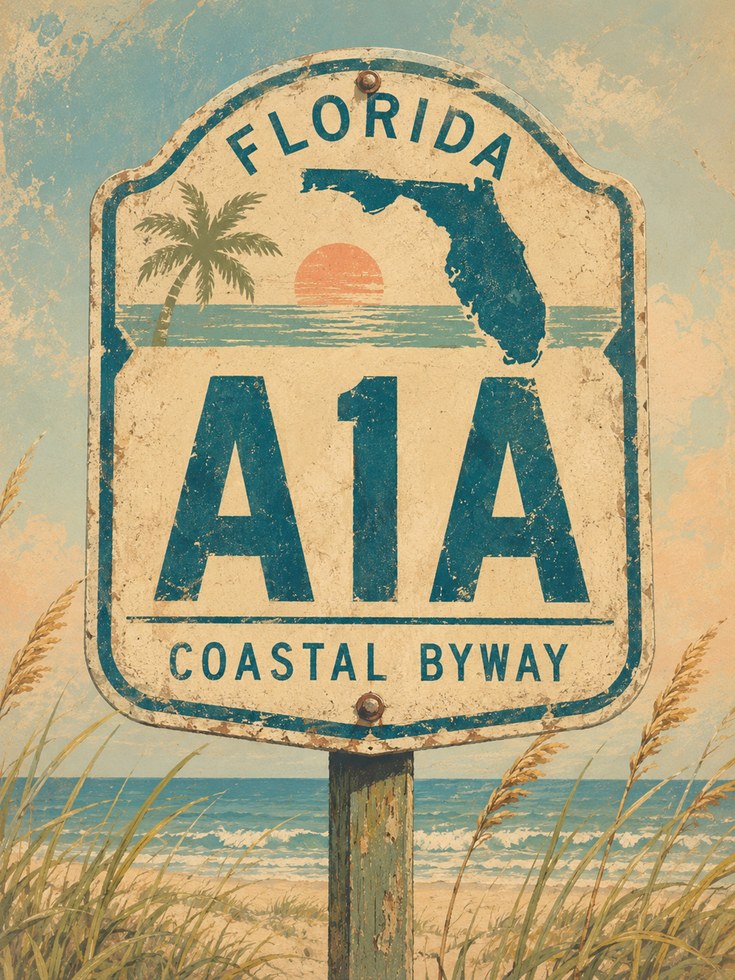 Florida Travel Poster – A1A Coastal Byway Print - artwork on paper