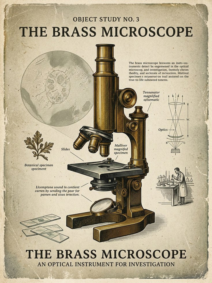 Brass Microscope Art Print: Vintage Scientific Illustration Poster - artwork on paper