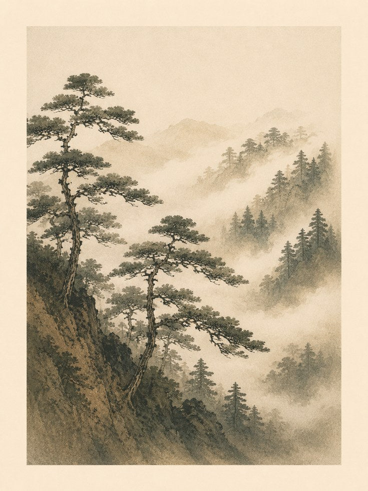 Japanese Mountain Wall Art - artwork on paper