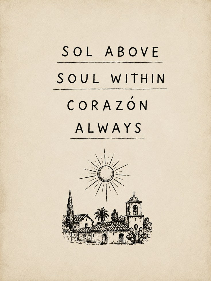 Spanish Mission Typography Print: Sol Above Soul Within Art - artwork on paper