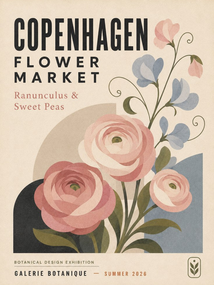 Copenhagen Flower Market Print — Vintage Botanical Poster - artwork on paper