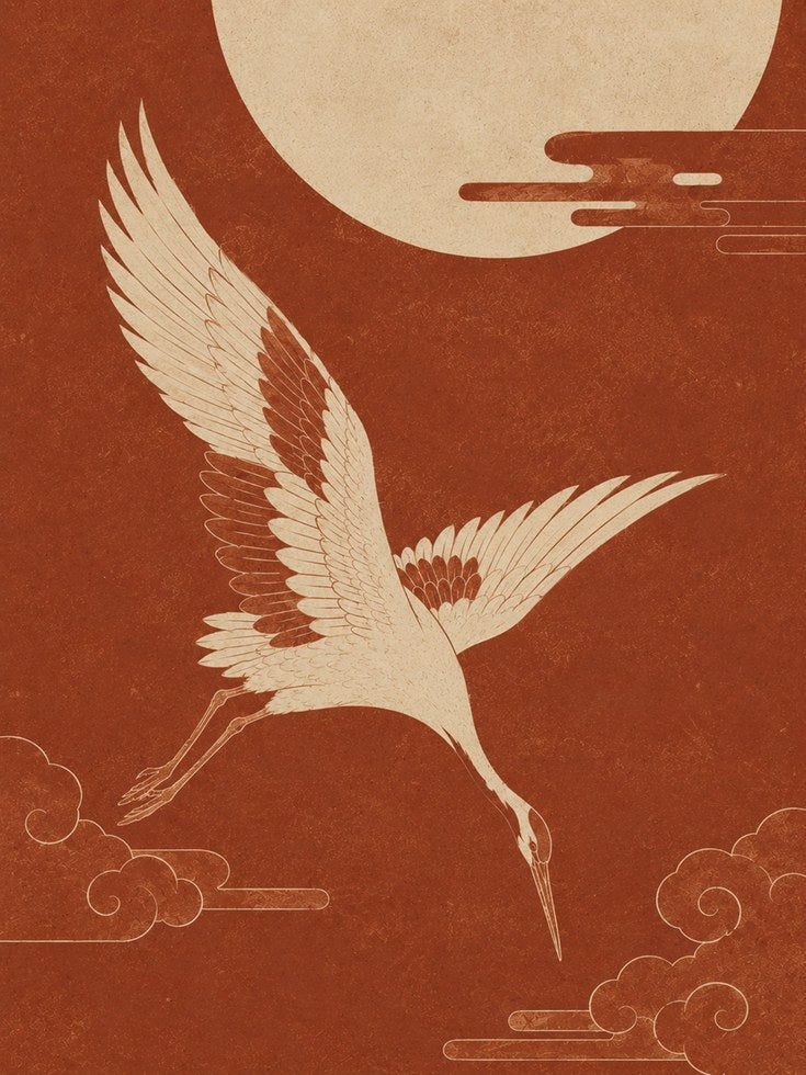 Vintage Japanese Crane Print - artwork on paper