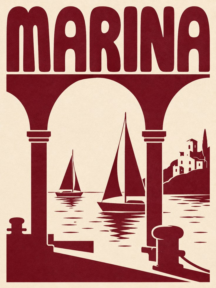 Marina Vintage Travel Poster – Italian Coast - artwork on paper