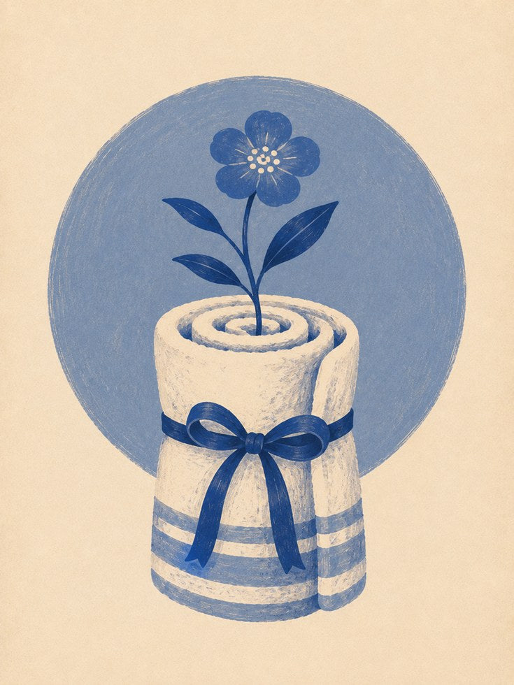 Folk Art Print – Rolled Towel Floral Decor - artwork on paper