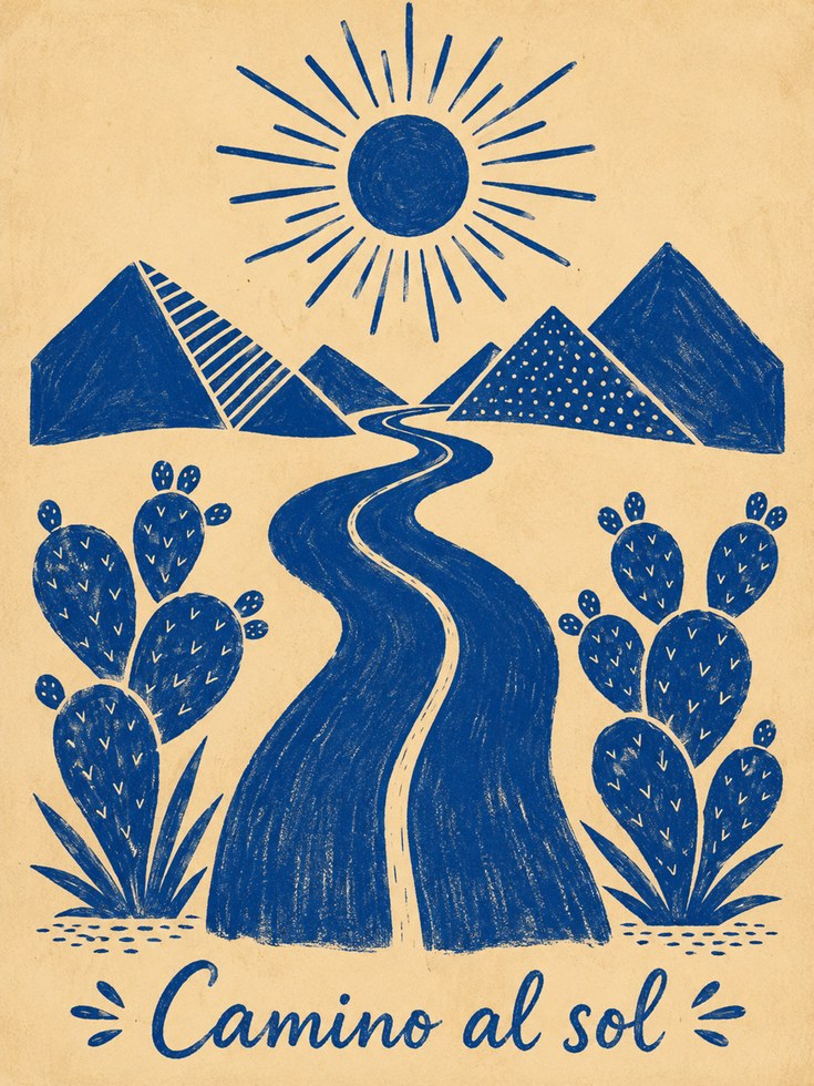 Folk Art Desert Landscape Print - artwork on paper