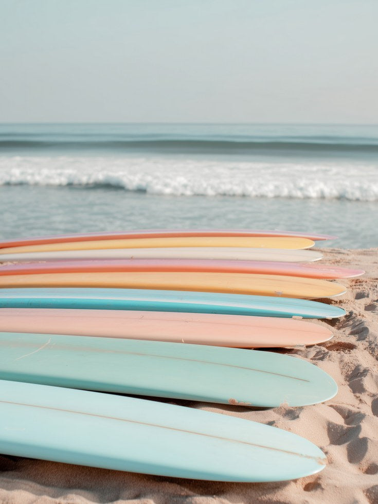 Pastel Surfboards Beach Photography Print - artwork on paper