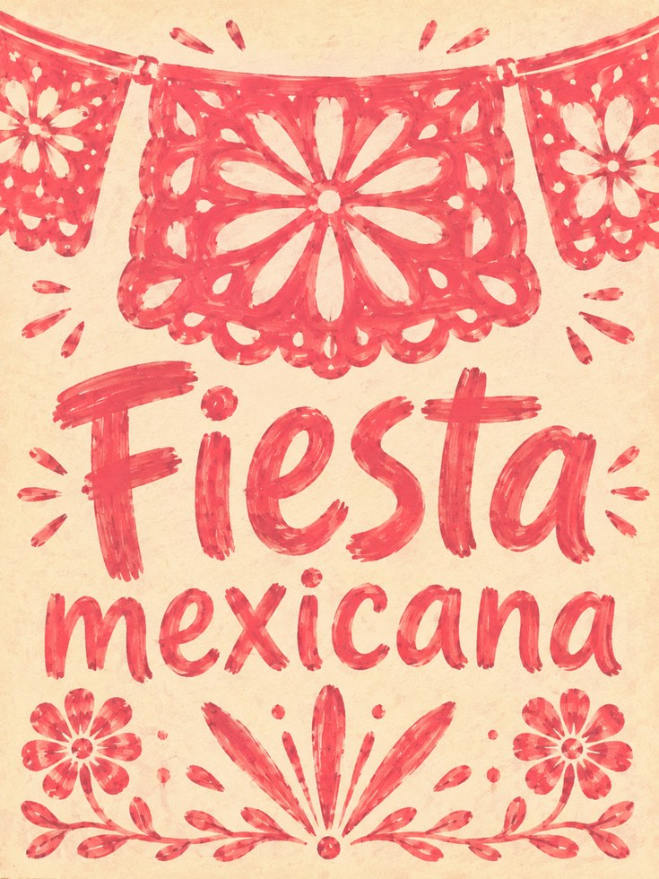 Fiesta Mexicana Papel Picado Art Print: Red Folk Design - artwork on paper