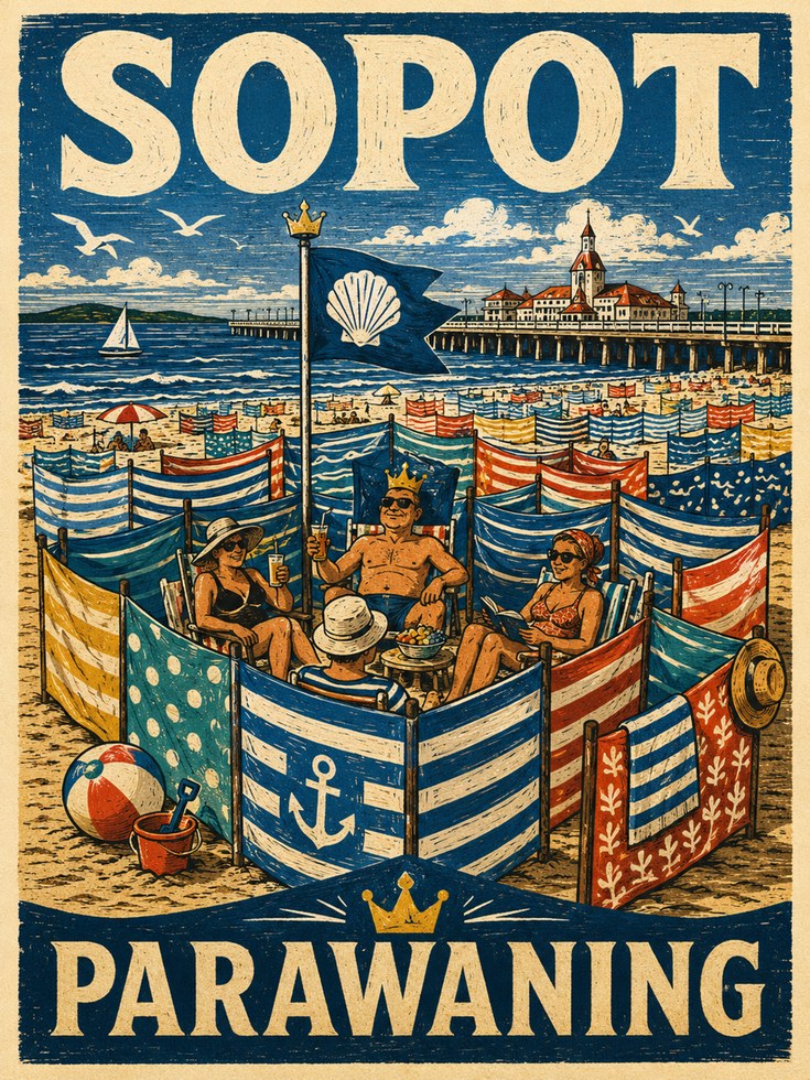 Sopot Travel Poster – Vintage Beach Print - artwork on paper