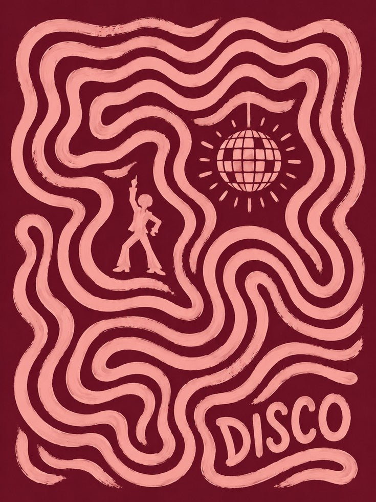 Disco Wall Art – Retro Dance Floor Print - artwork on paper