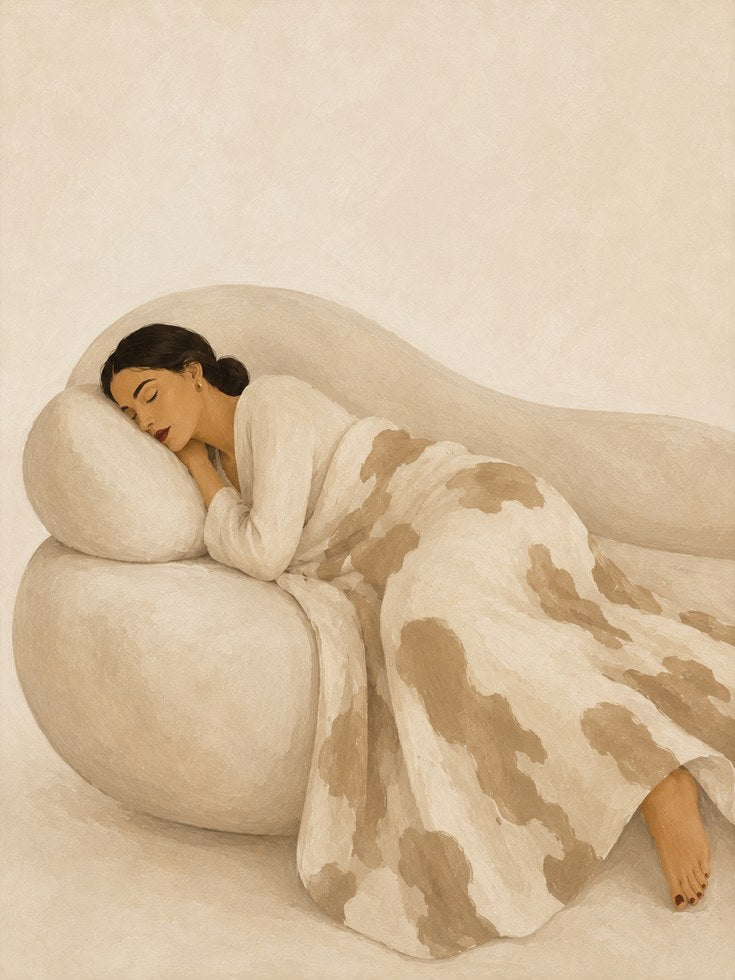 Resting Woman Art Print: Minimalist Beige and Cream Watercolor - artwork on paper