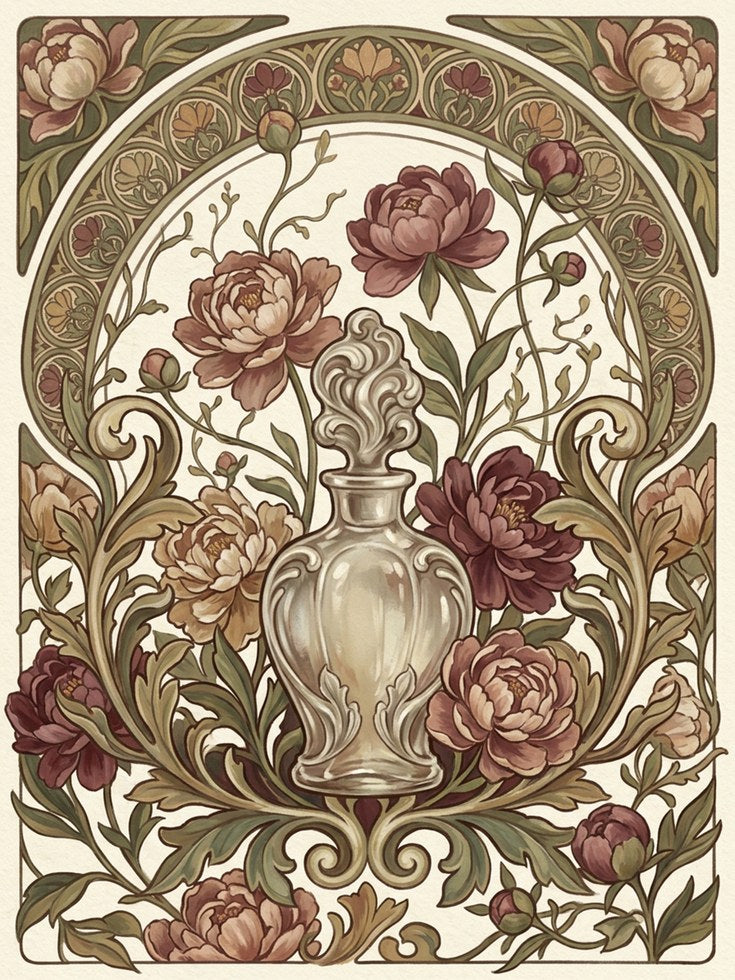Art Nouveau Peony Vase Print: Ornate Floral Arch Design - artwork on paper