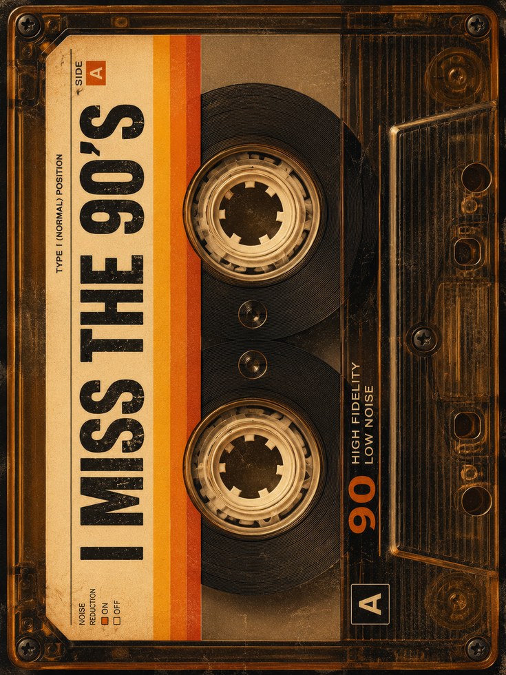 Vintage Cassette Tape Print: I Miss The 90s Retro Wall Art - artwork on paper