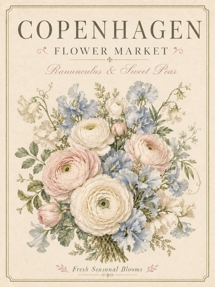 Vintage Floral Market Print — Copenhagen Flower Poster - artwork on paper
