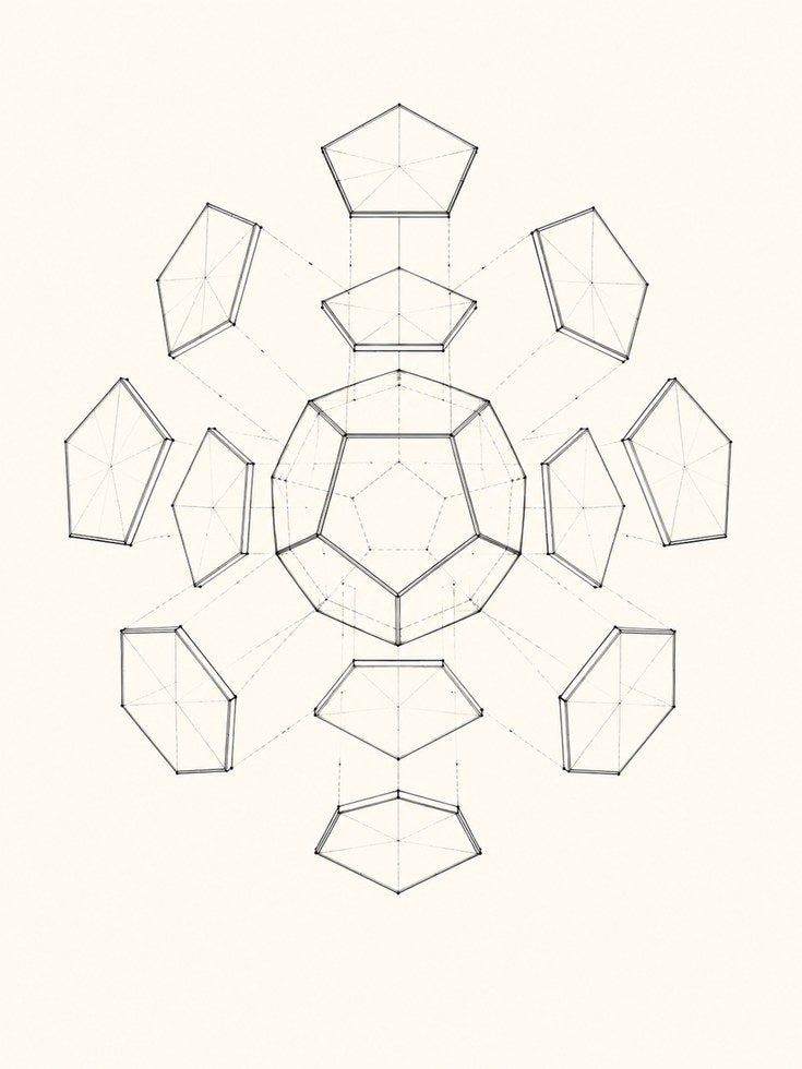Sacred Geometry Dodecahedron Print: Minimalist Line Art - artwork on paper