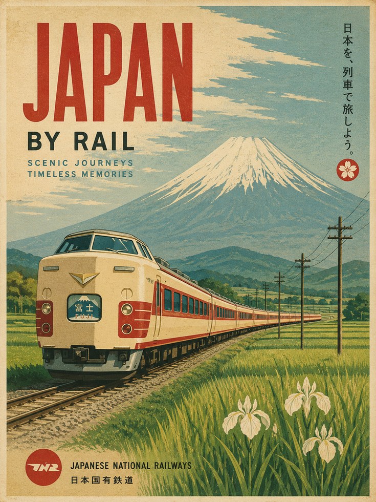 Japan Travel Poster – Vintage Railway Print - artwork on paper