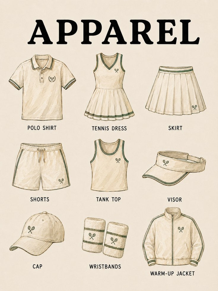 Tennis Apparel Art Print — Vintage Sports Illustration - artwork on paper