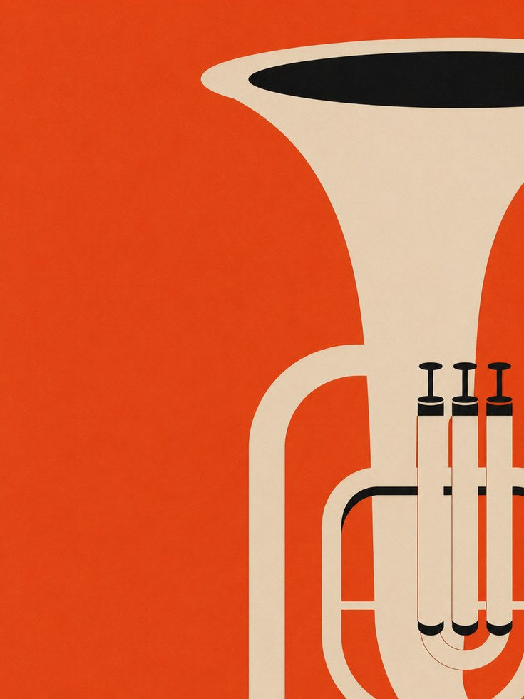 Vintage Trumpet Art Print: Minimalist Orange Modernist Design - artwork on paper