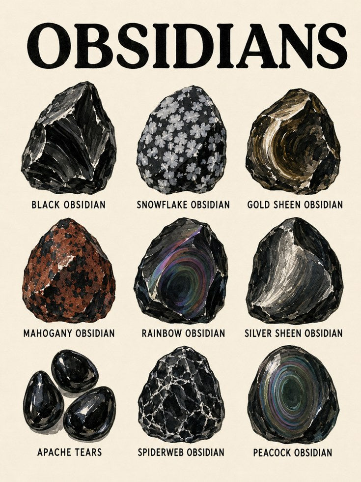 Obsidian Types Print — Educational Geology Chart - artwork on paper