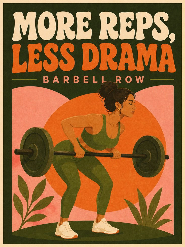 Barbell Row Fitness Poster: Retro Gym Motivation Wall Art - artwork on paper