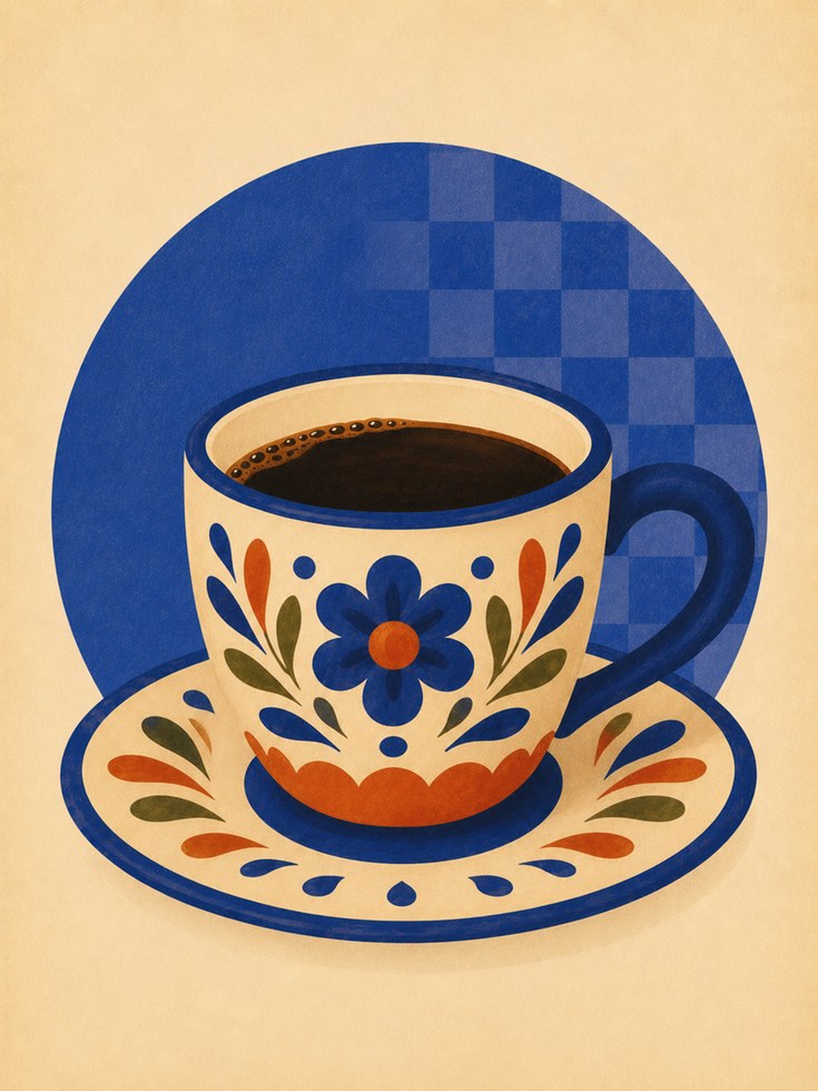 Folk Art Coffee Cup Print - artwork on paper