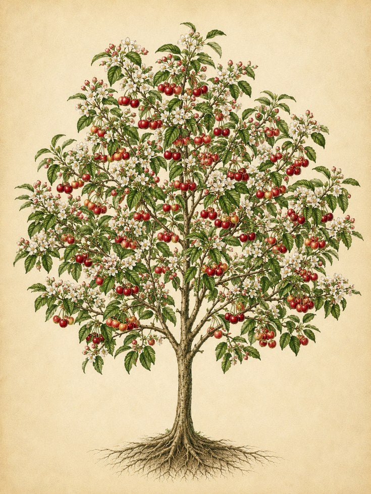 Cherry Tree Botanical Print: Vintage Fruit Tree Illustration - artwork on paper