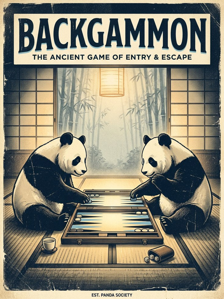 Panda Backgammon Print – Vintage Japanese Game Art - artwork on paper