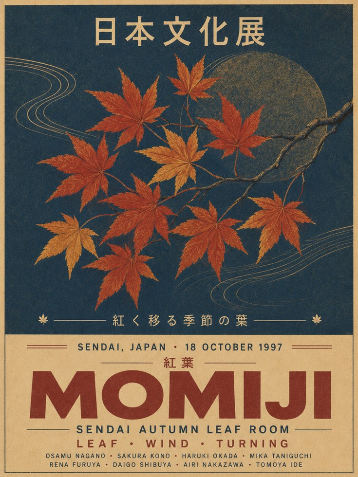 Japanese Autumn Maple Leaves Poster: Vintage Exhibition Art - artwork on paper