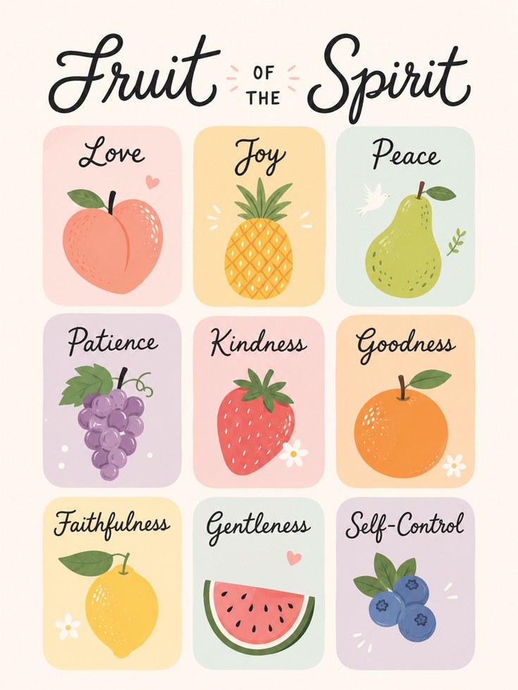 Fruit of the Spirit Print: Christian Nursery and Kitchen Wall Art - artwork on paper