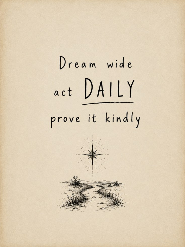 Motivational Quote Print: Dream Wide Act Daily on Cream Background - artwork on paper