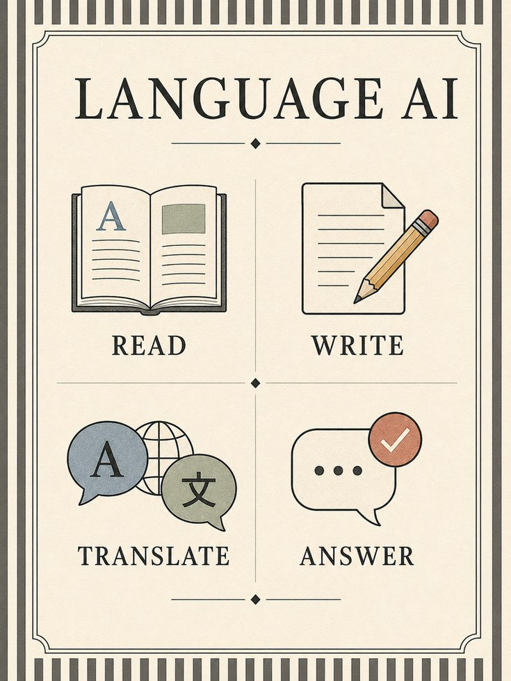Language AI Poster: Vintage Instructional Diagram Wall Art - artwork on paper